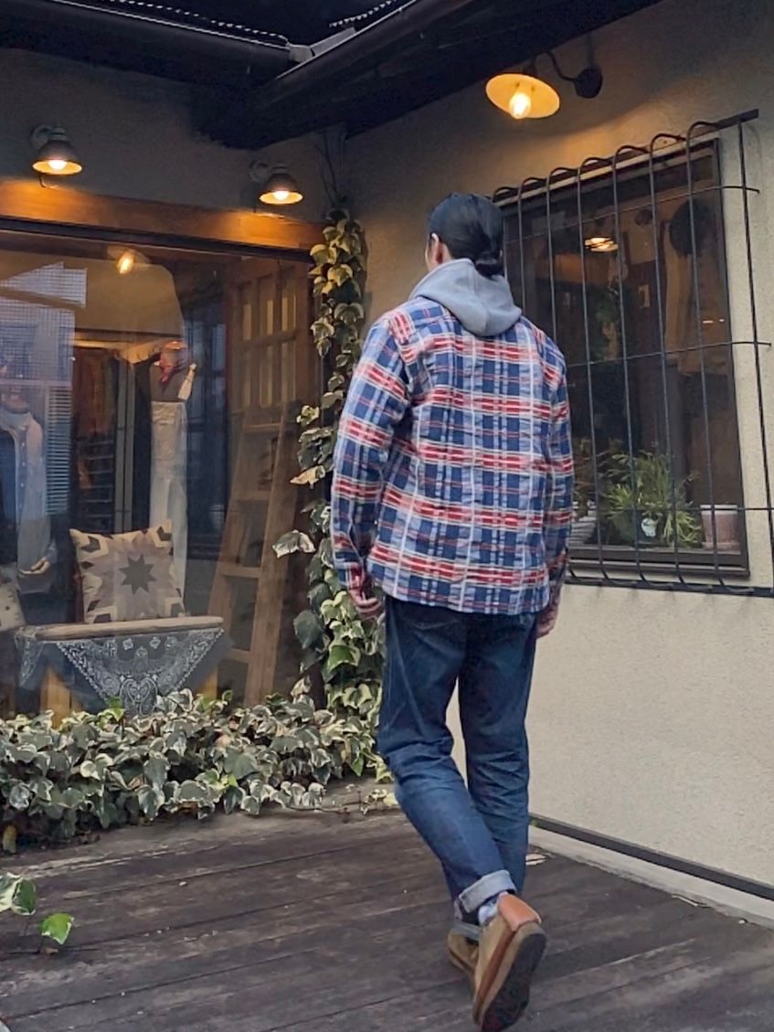 FICTION ROMANCE FANCY TWILL & DOUBLE WEAVE WORK SHIRT / ヘビーネルワークシャツ / ネルシャツ / チェックシャツ / NAVY (128)