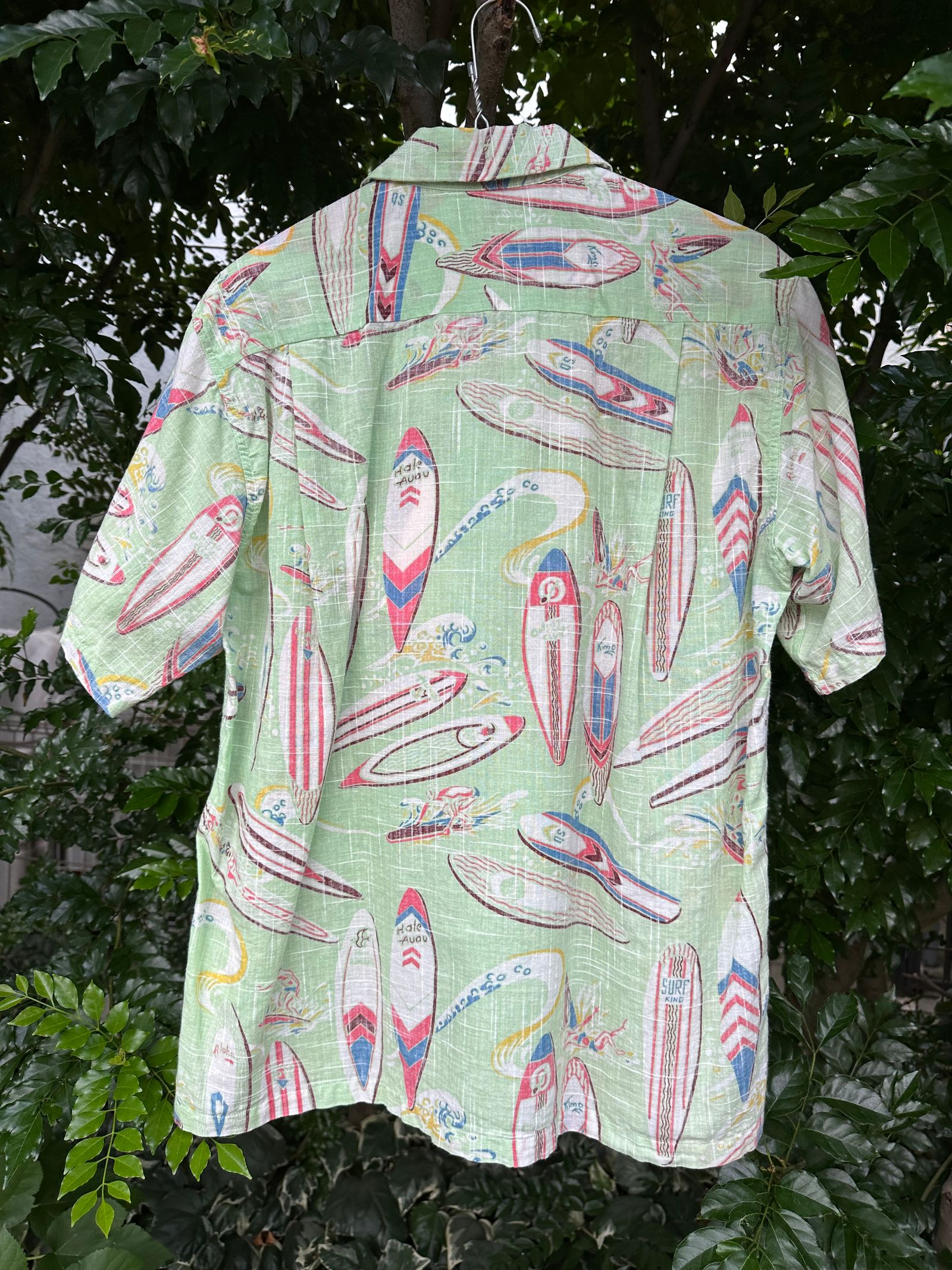 ALOHA SHIRT / SURF BOARDS / コットンリネン / 半袖オープンシャツ / サーフボード柄 / アロハシャツ / ハワイアン / SS38109 / グリーン(145)