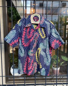 LEI HAWAIIAN STYLE / コットンリネン / 半袖 / アロハシャツ / ハワイアン / ボーダー / ジョン・メイグス / ネイビー(128) / SS38688