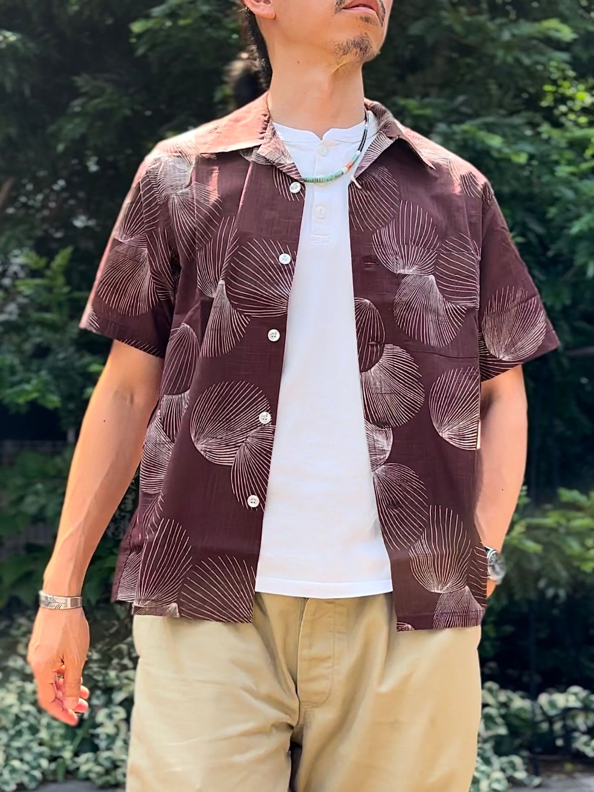 ALOHA SHIRT / “DUKE’S SHELL” / コットンリネン / 半袖オープンシャツ / 貝殻 / シェル柄 / アロハシャツ / ハワイアン / DK39094 / ブラウン(138)