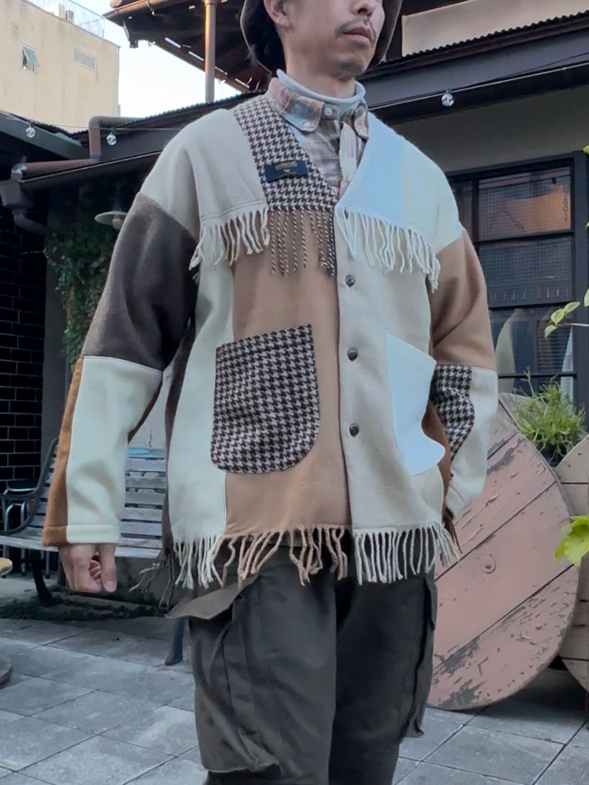EDGE CARDIGAN / カシミヤマフラーリメイクカーディガン / ブラウン①