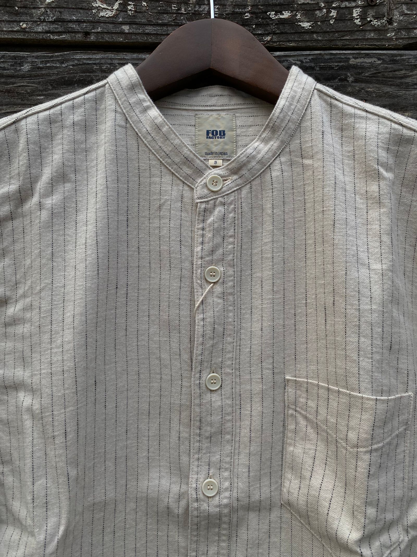 F3485 C/W STRIPE BANDCOLLAR / C/W ストライプ バンドカラー シャツ / IVORY