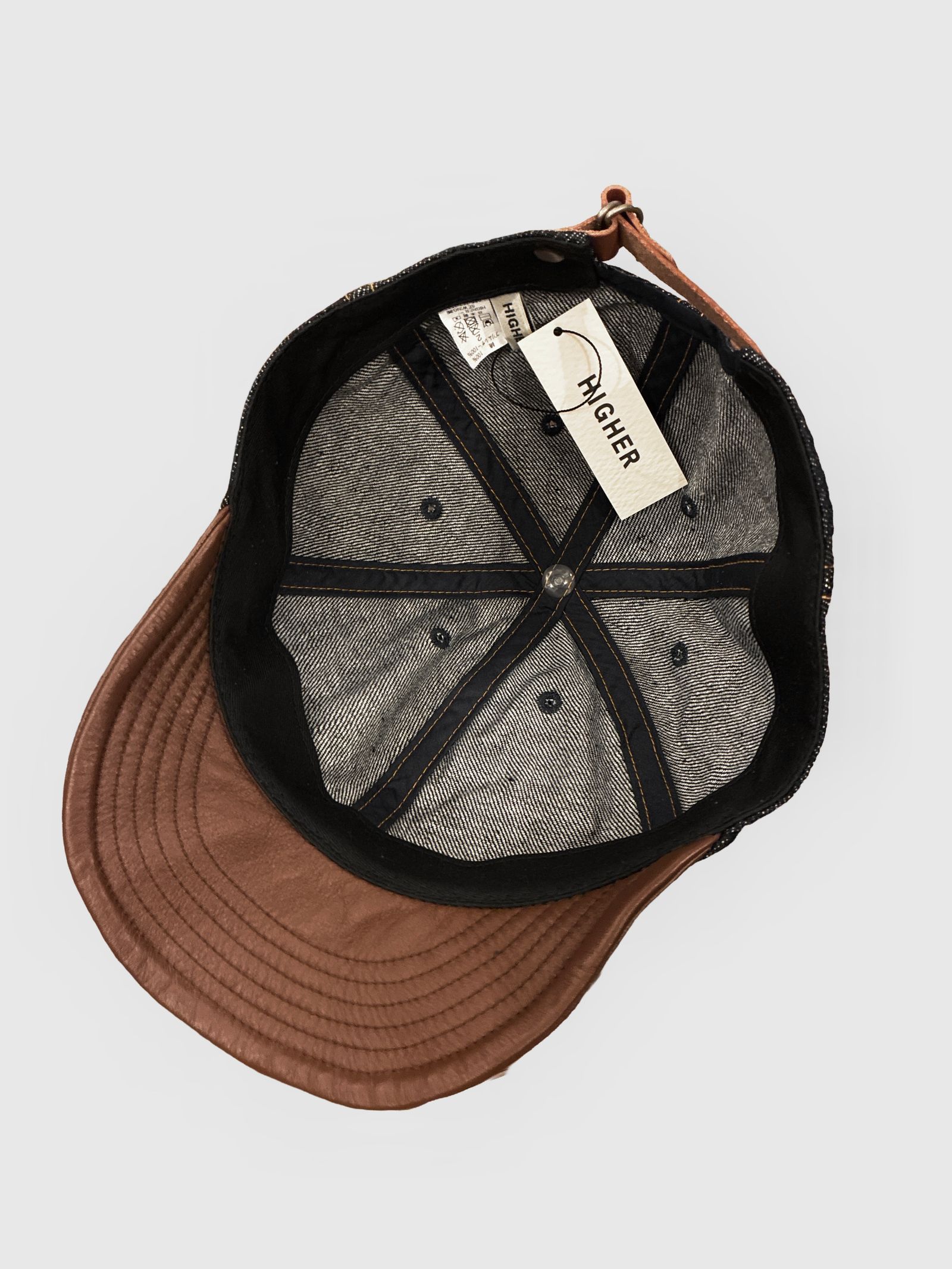ハイアー / セルビッジデニム×レザーブリム キャップ / SELVEDGE DENIM × LEATHER BRIM