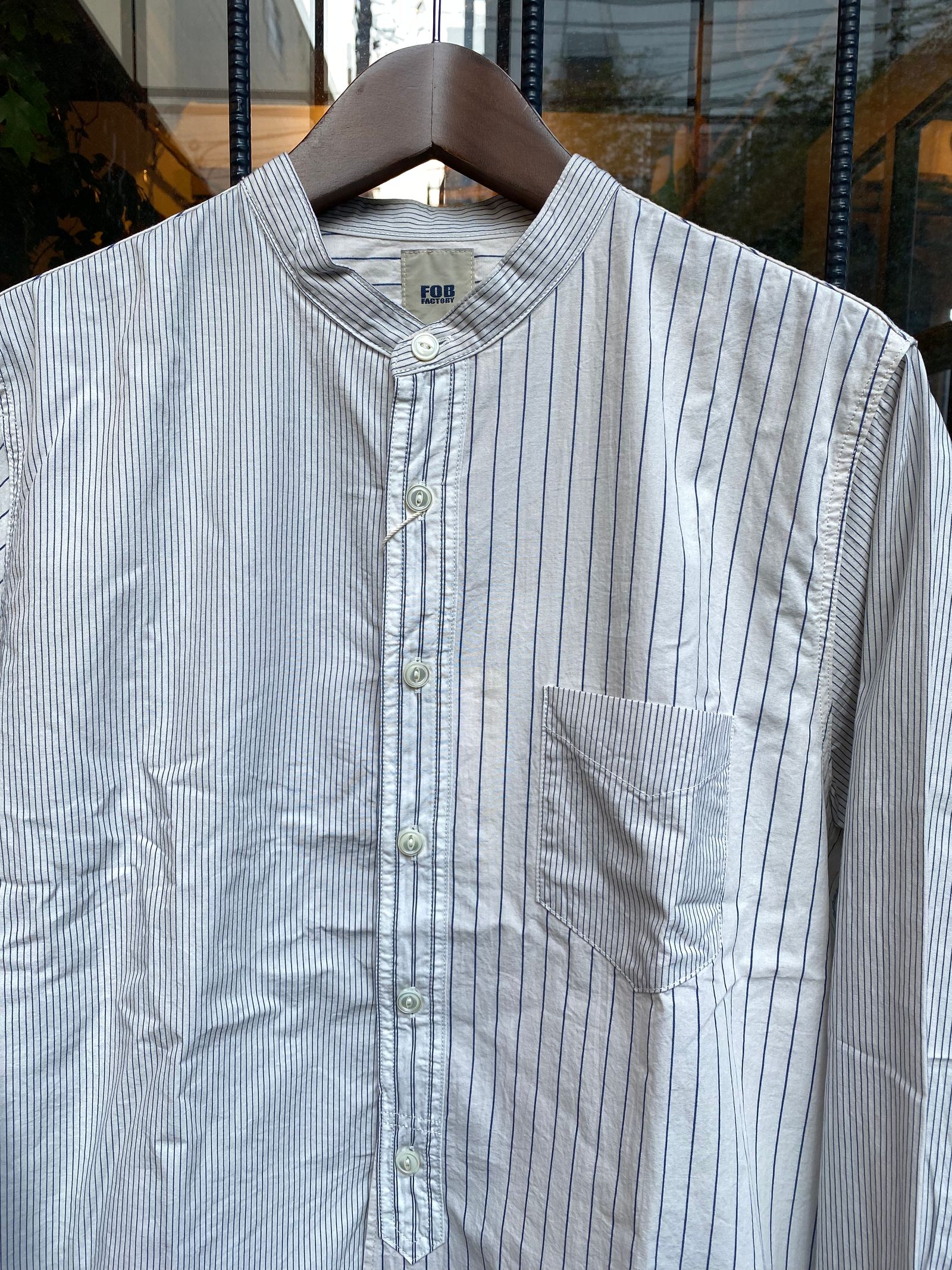 F3476 / CRAZY STRIPE BAND COLLAR SHIRT / クレイジーストライプ バンドカラーシャツ / WHITE