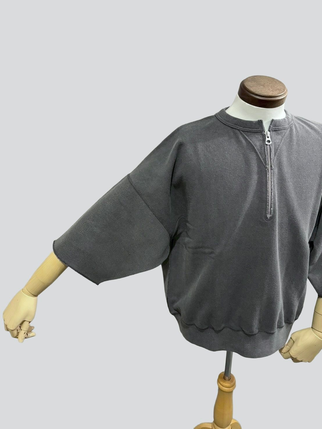 LW Half Zip Chop Sleeve / ハーフジップ 半袖スウェット / ブラック / ユニゾンスペシャル