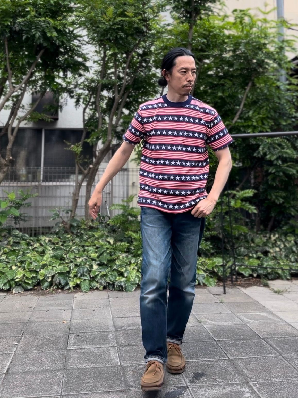 SC77705 / スターモチーフジャガード 半袖Tシャツ / ネイビー