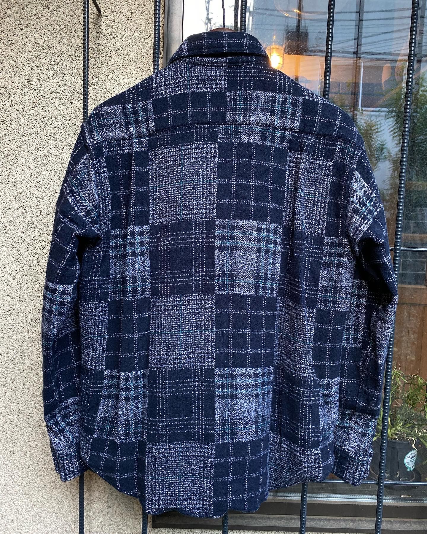 PATCH WORK CHECK WORK SHIRT / ヘビーネルワークシャツ / ネルシャツ / チェックシャツ / パッチワーク / NAVY (128)