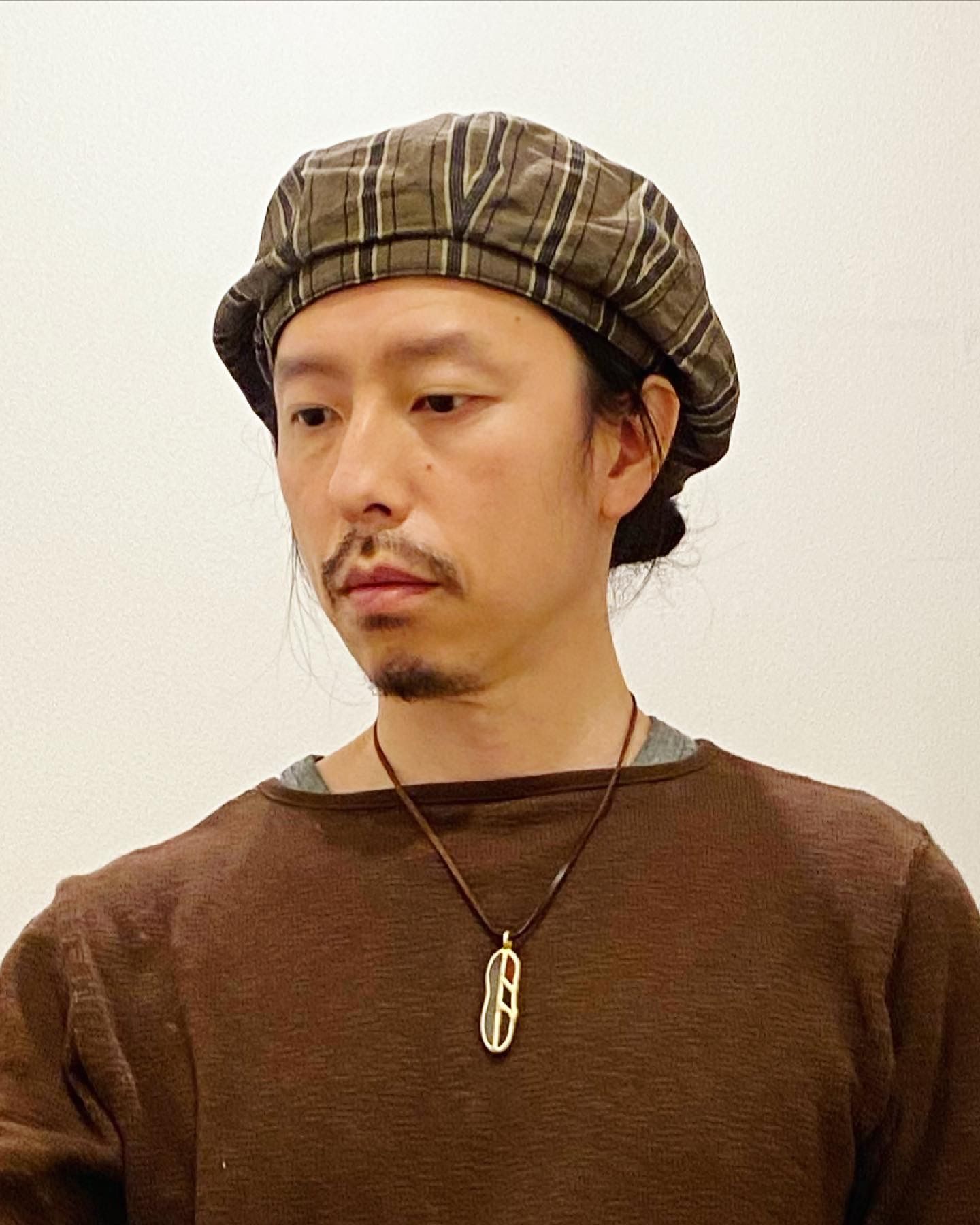 ウォッシュドストライプワイドベレー / BROWN