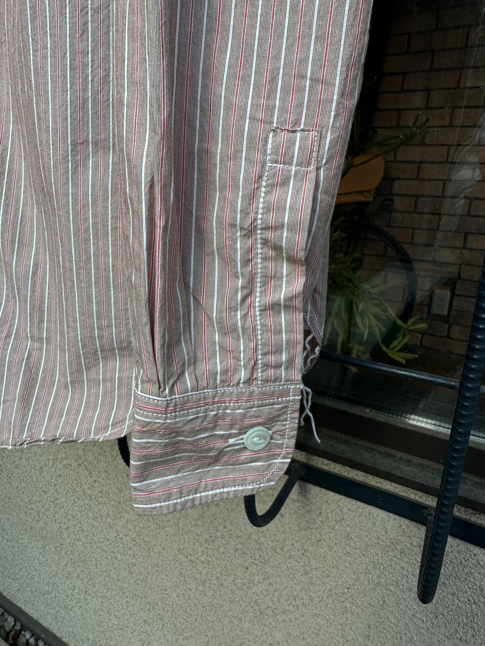 F3488 / STRIPE BAND COLLAR SHIRT / ストライプ バンドカラーシャツ / ブラウン