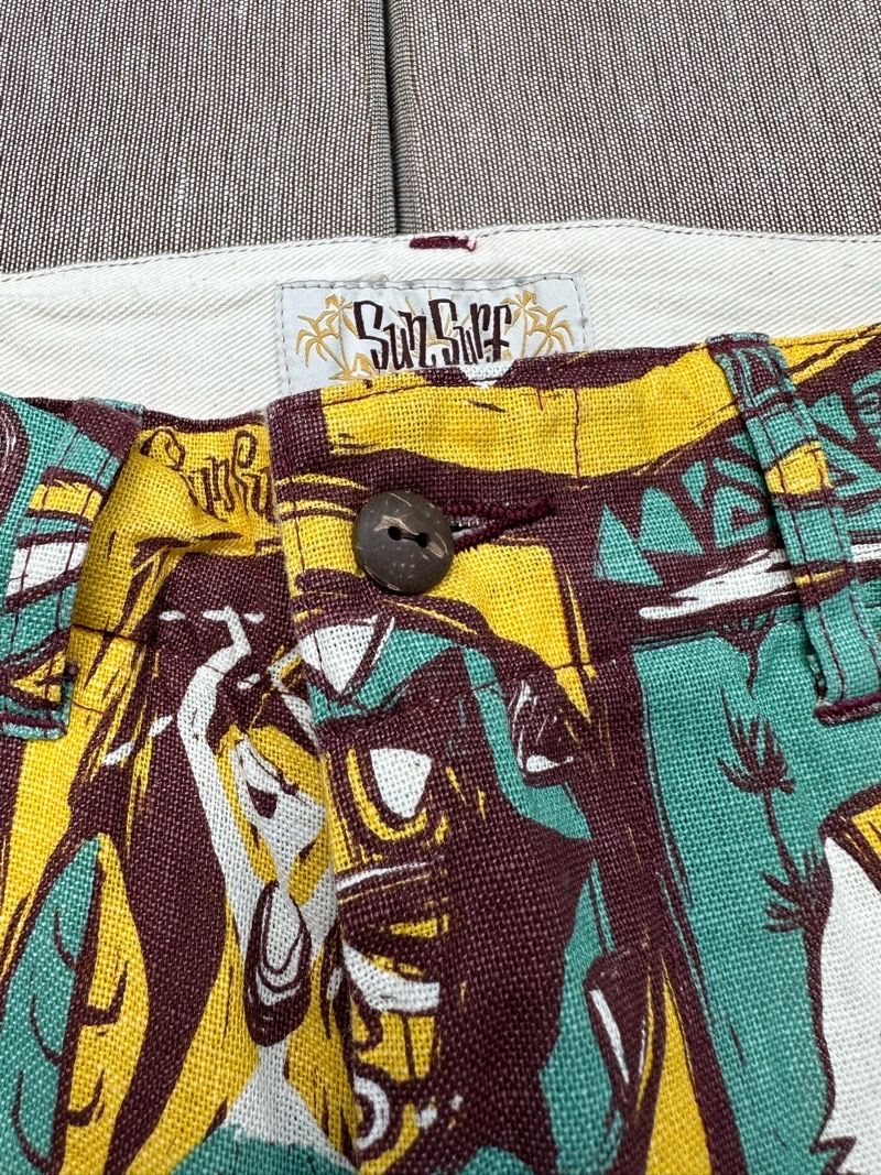 SUN SURF by Masked Mabel / ISLAND WOODCUT / コットンリネンショーツ / ショートパンツ / SS51838