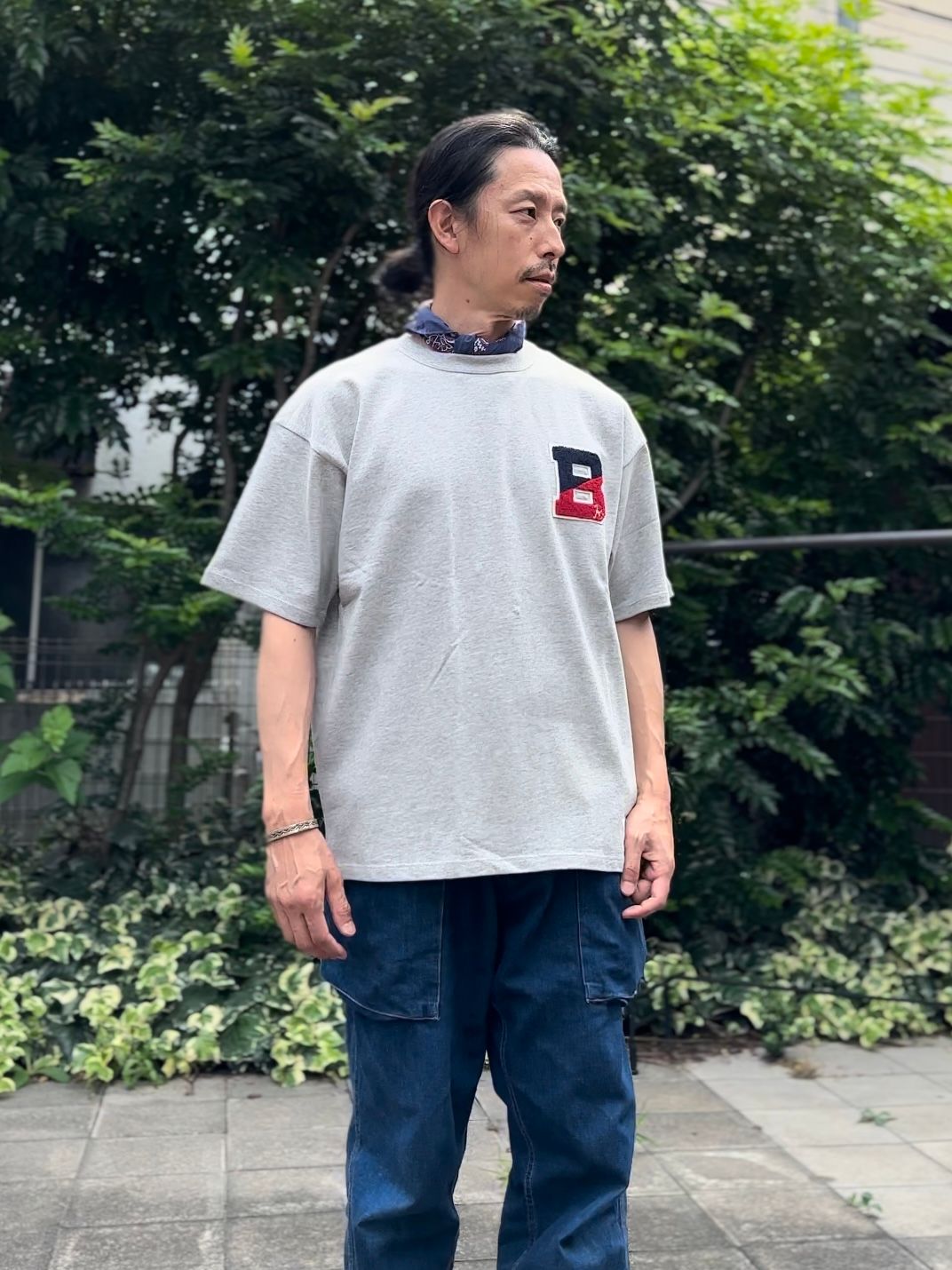 RUSSELL × BLUEBLUE / カレッジB Tシャツ2 / ヘザーグレー