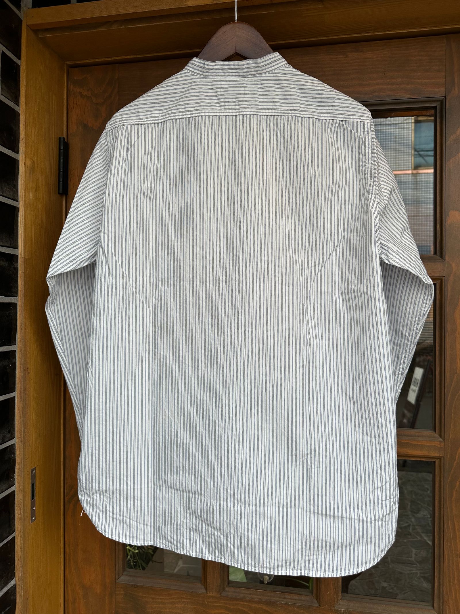 FOB FACTORY - F3488 / STRIPE BAND COLLAR SHIRT / ストライプ バンドカラーシャツ / ホワイト |  NARO CLOTHING