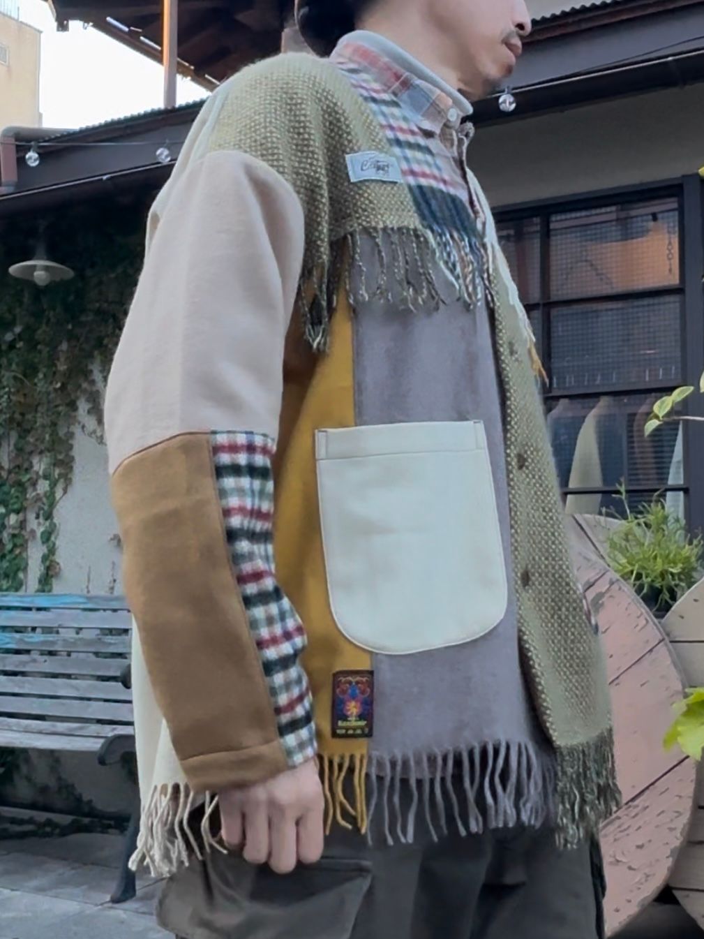 EDGE CARDIGAN / カシミヤマフラーリメイクカーディガン / ブラウン②
