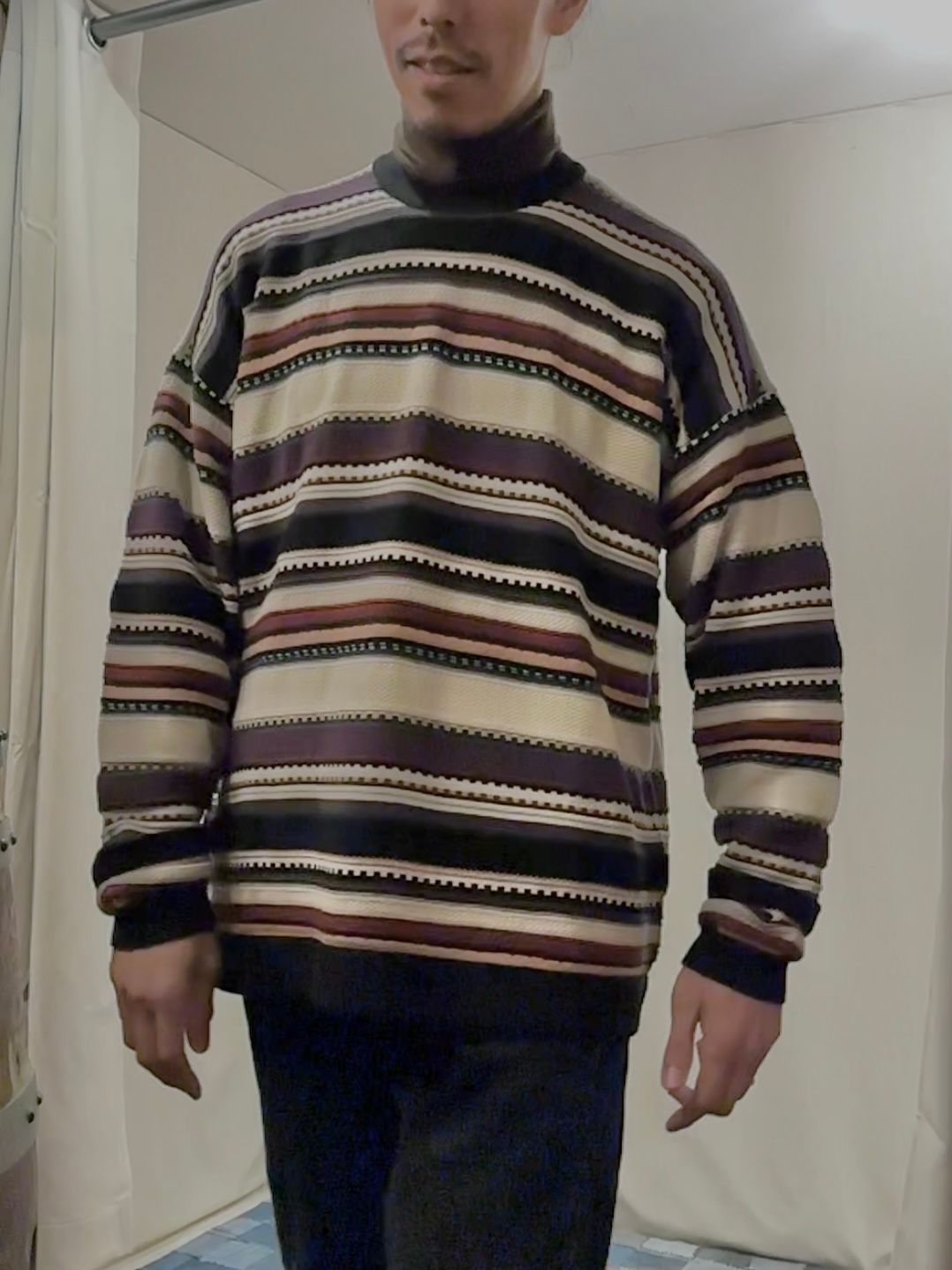 90's BORDER KNIT / ベージュ( パープル系 )