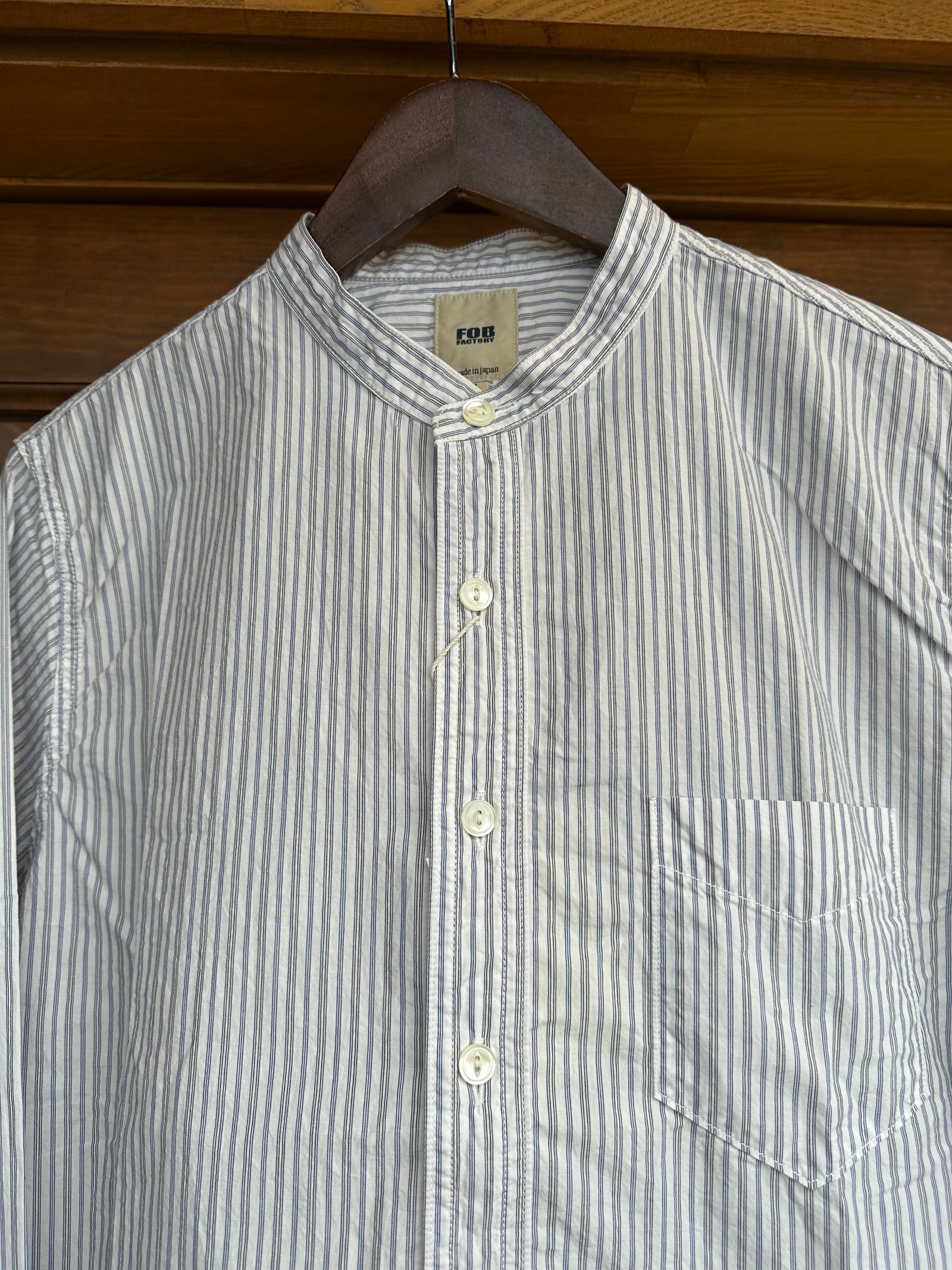 F3488 / STRIPE BAND COLLAR SHIRT / ストライプ バンドカラーシャツ / ホワイト