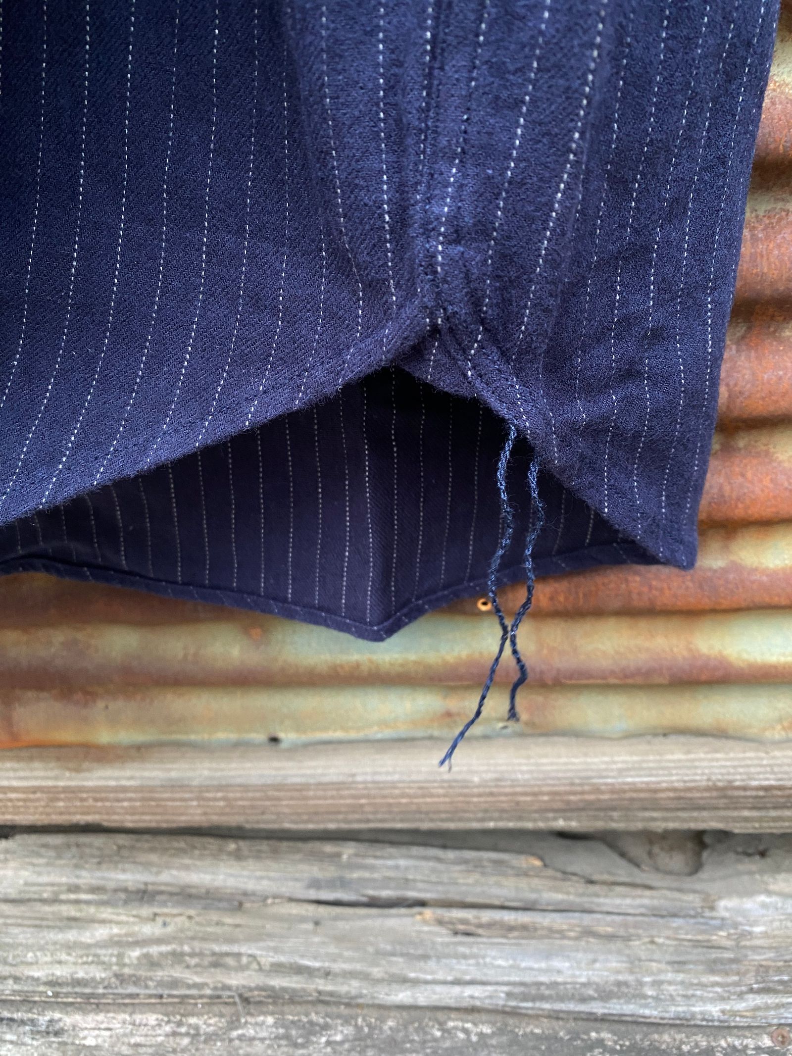 F3485 C/W STRIPE BANDCOLLAR / C/W ストライプ バンドカラー シャツ / NAVY
