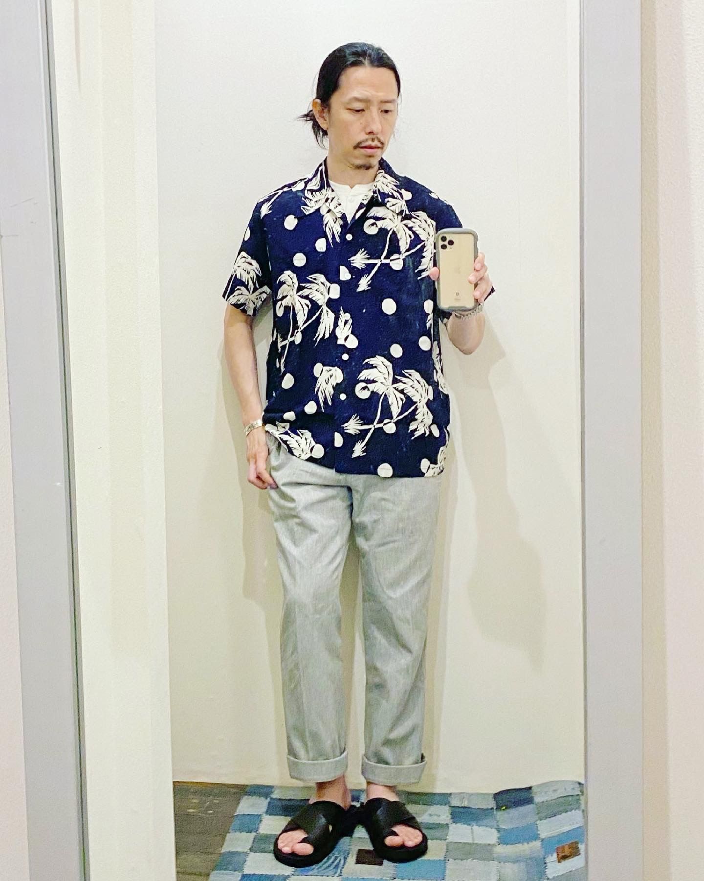デューク・カハナモク / DUKE KAHANAMOKU - SPECIAL EDITION ALOHA SHIRTS- MOONLIGHT PALM TREE / ネイビー