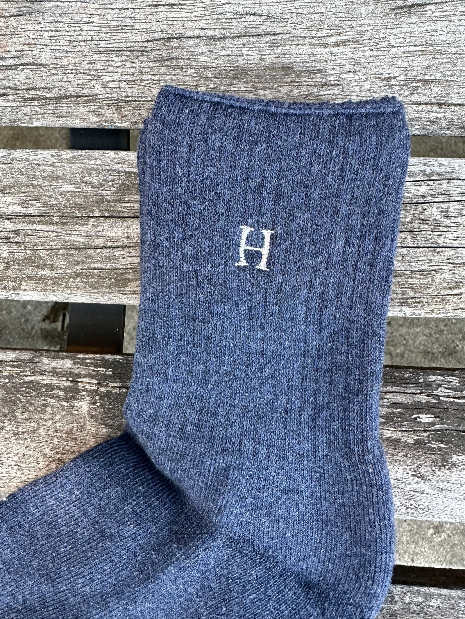 Hエンブロイダリー パイルショート ソックス / H刺繍 / 靴下 / NAVY / ネイビー