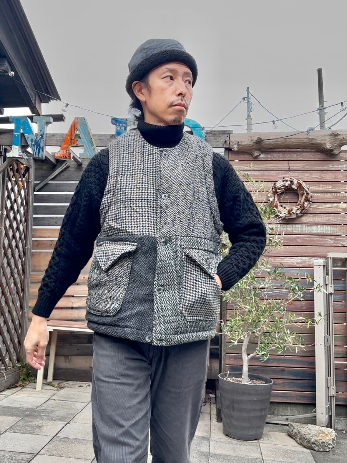 ARTISAN VEST / アルチザンベスト / リバーシブル / ツイード / ブラックM