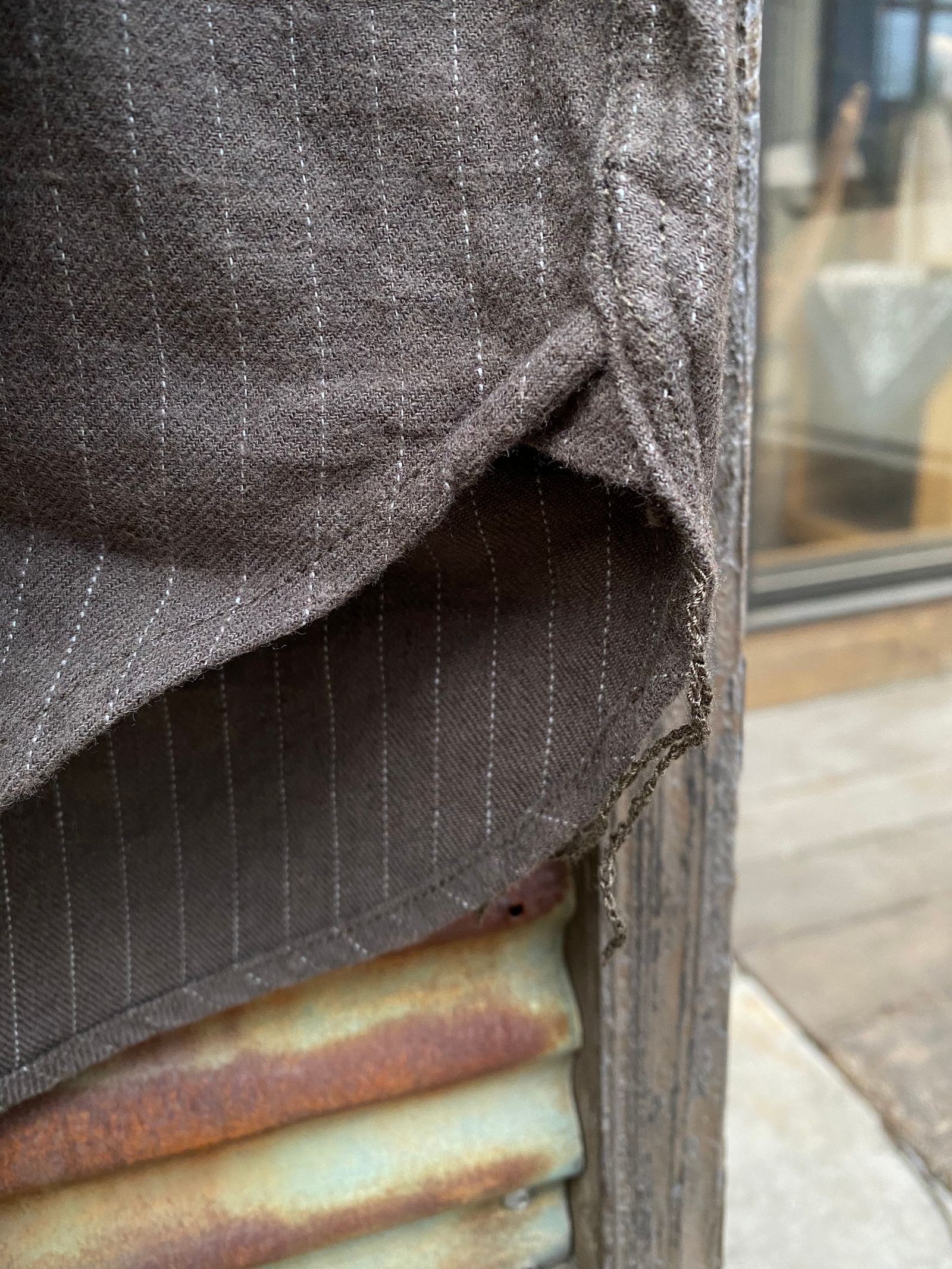 F3485 / C/W STRIPE BANDCOLLAR / C/W ストライプ バンドカラー シャツ /  OLIVE
