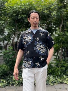 ALOHA SHIRTS “ FAMILIAR FLOWER” /半袖レーヨンシャツ / アロハシャツ / ハワイアン / プルメリア / SS39011 / ブラック (119)
