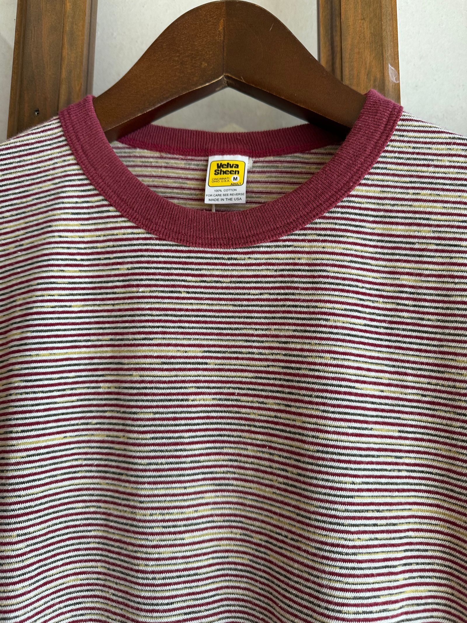 LATE 90's DEADSTOCK STRIPE TEE / マルチボーダーTシャツ / バーガンディー