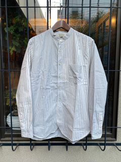 F3476 / CRAZY STRIPE BAND COLLAR SHIRT / クレイジーストライプ バンドカラーシャツ / WHITE