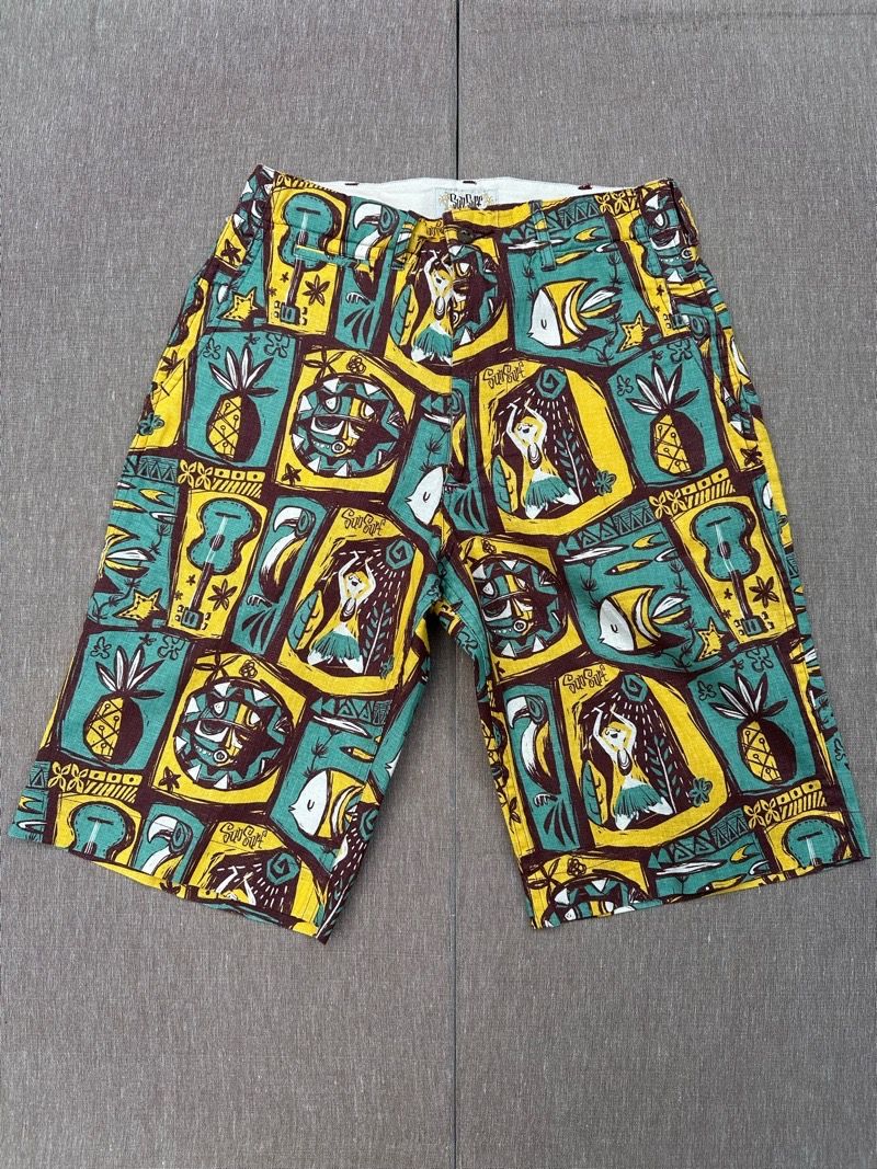 SUN SURF by Masked Mabel / ISLAND WOODCUT / コットンリネンショーツ / ショートパンツ / SS51838