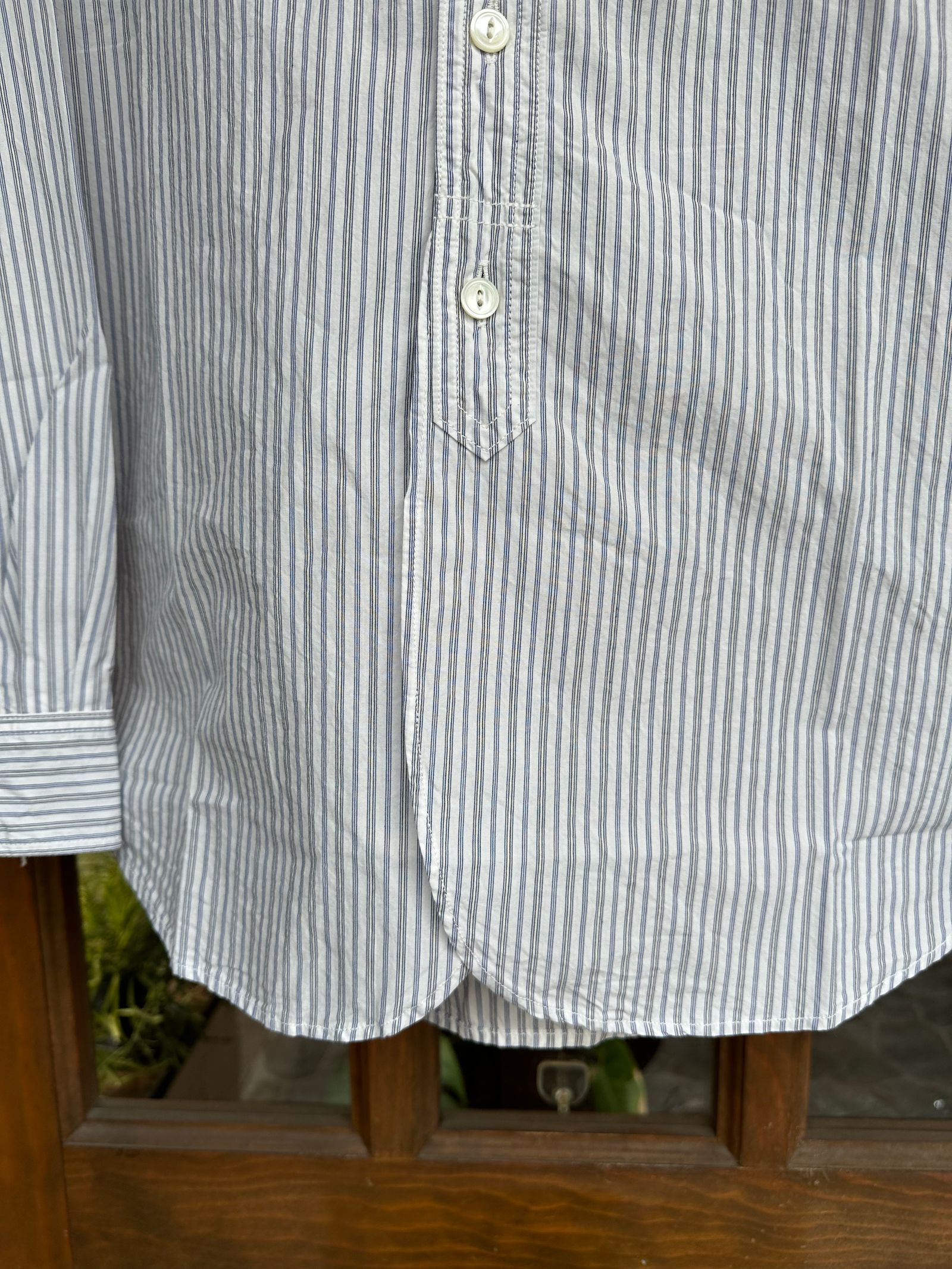 F3488 / STRIPE BAND COLLAR SHIRT / ストライプ バンドカラーシャツ / ホワイト