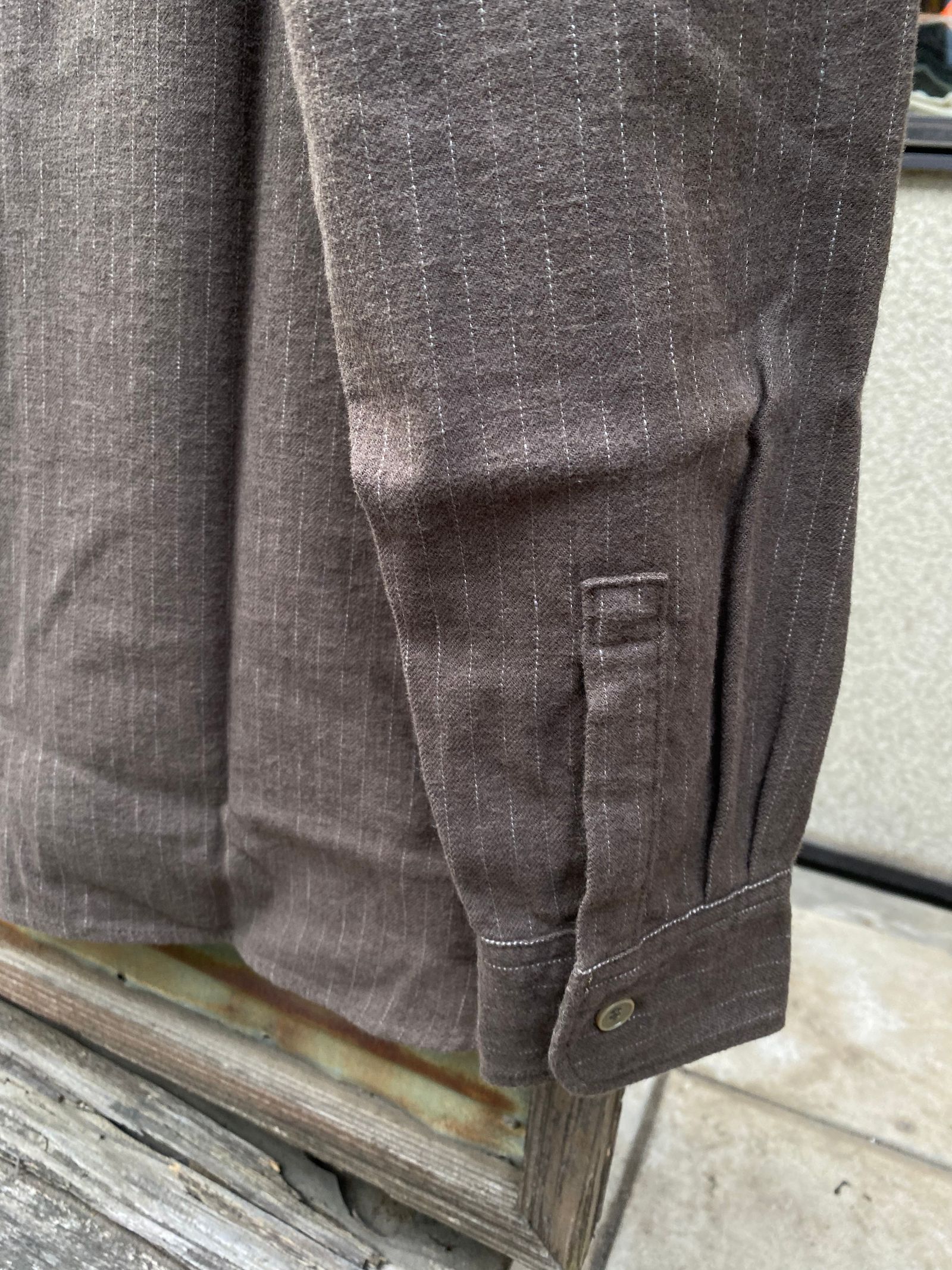 F3485 / C/W STRIPE BANDCOLLAR / C/W ストライプ バンドカラー シャツ /  OLIVE