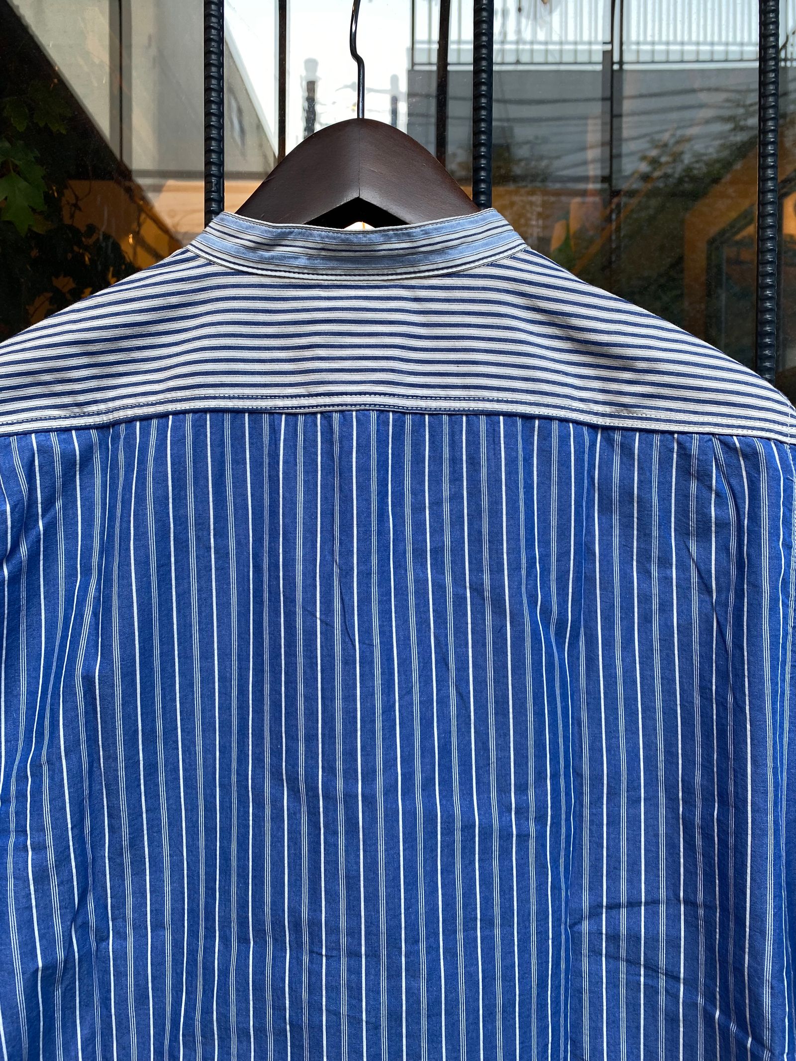 F3476 / CRAZY STRIPE BAND COLLAR SHIRT / クレイジーストライプ バンドカラーシャツ / BULE