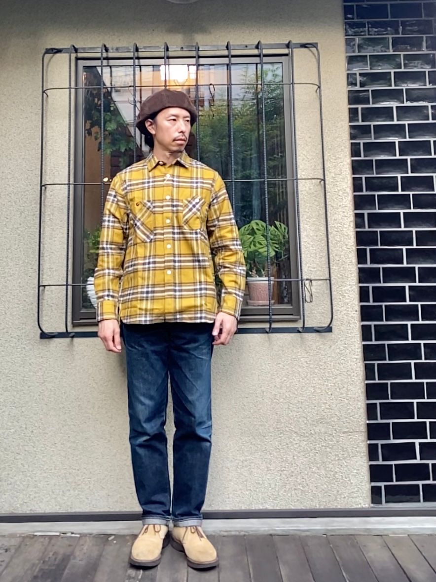 エフオービーファクトリー / FOB FACTORY /  F3474 ヘビーネル ワークシャツ / イエロー