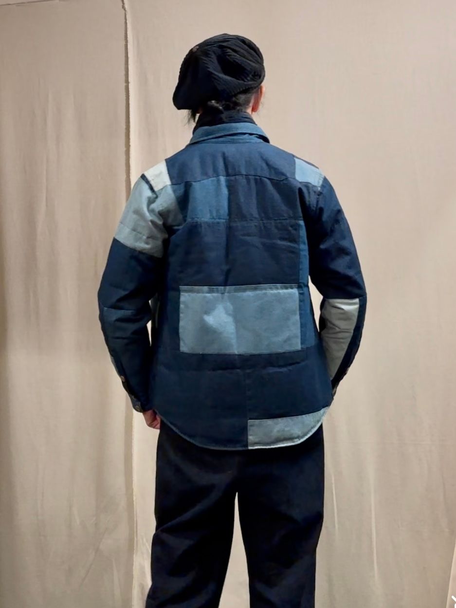 ガイジンメイド デニム ダウンシャツ パッチワーク L ハリラン ブルーブルー GAIJIN MADE - デニムパッチワークダウンシャツ | NARO CLOTHING