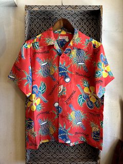 ALOHA SHIRTS “HAWAII MUSICAL”  /半袖レーヨンシャツ / アロハシャツ / ハワイアン / ウクレレ柄 / SS39018 / レッド (165)