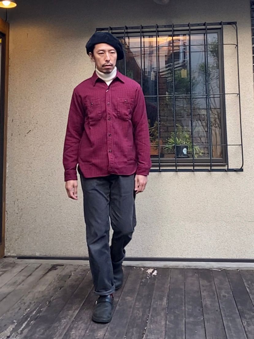 SC28953 / TWILL CHECK WORK SHIRT / ヘビーネルワークシャツ / ネルシャツ / チェックシャツ / ハウンドトゥース / 千鳥格子 / RED(165)