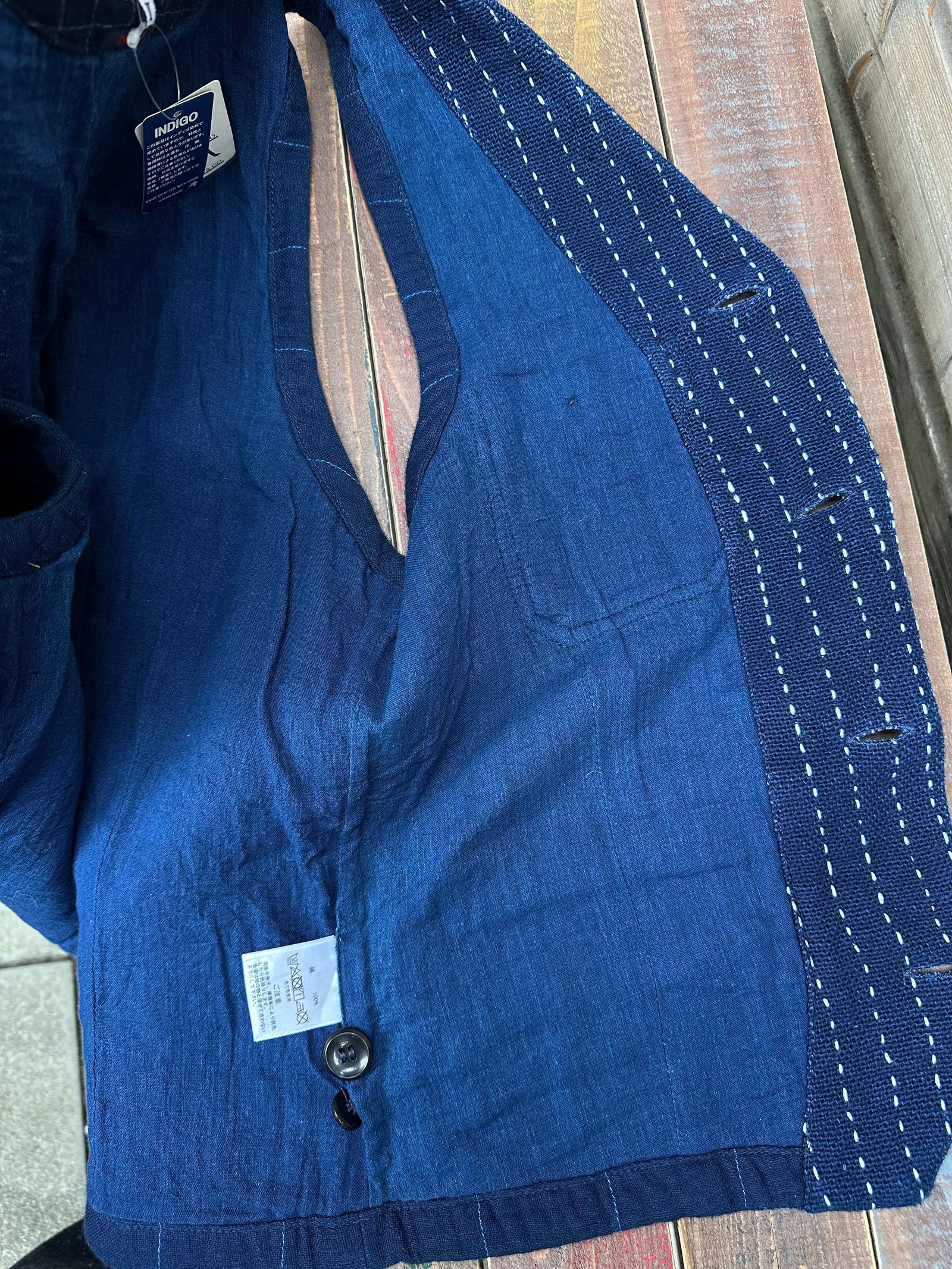 【LUCKY “福”SALE】INDIGO Wガーゼステッチワーク 3ピースセット(ジャケット×ベスト×パンツ)Mサイズ