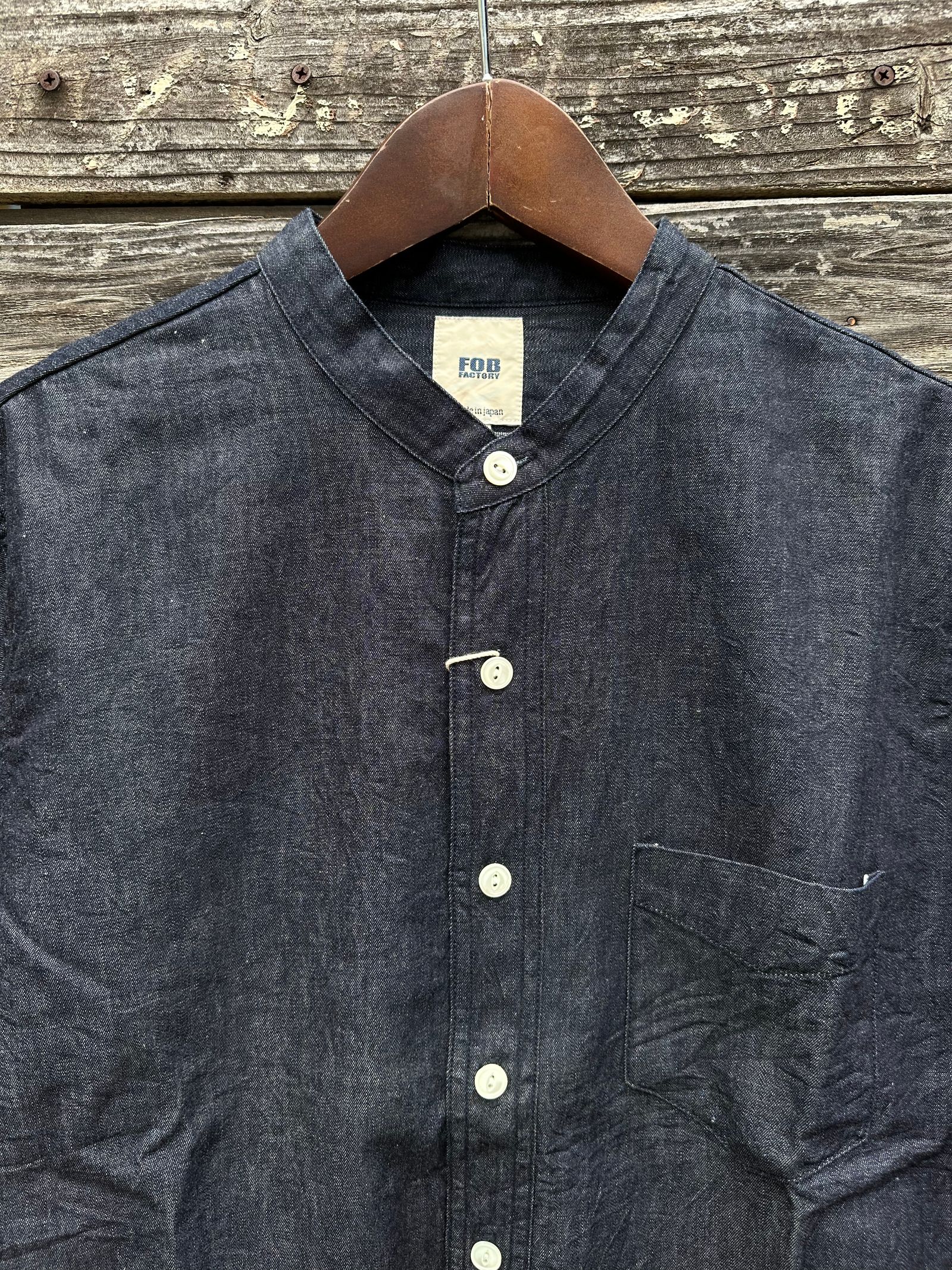 FOB FACTORY - F3470 / DENIM BAND COLLAR SHIRT / デニム ...