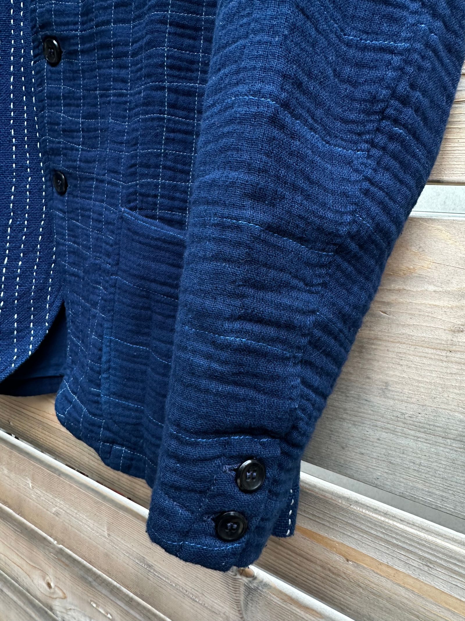【LUCKY “福”SALE】INDIGO Wガーゼステッチワーク 3ピースセット(ジャケット×ベスト×パンツ)Mサイズ