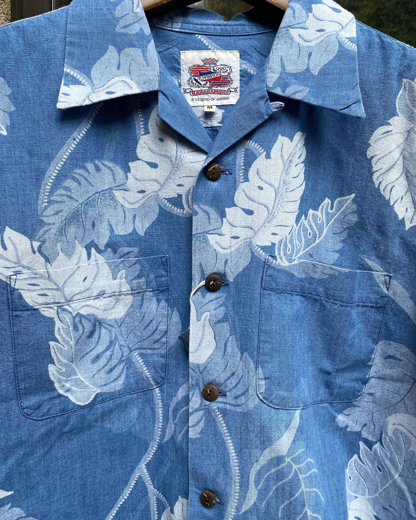 INDIGO COTTON HAWAIIAN SHIRT “MONSTERA” / BLUE(125)