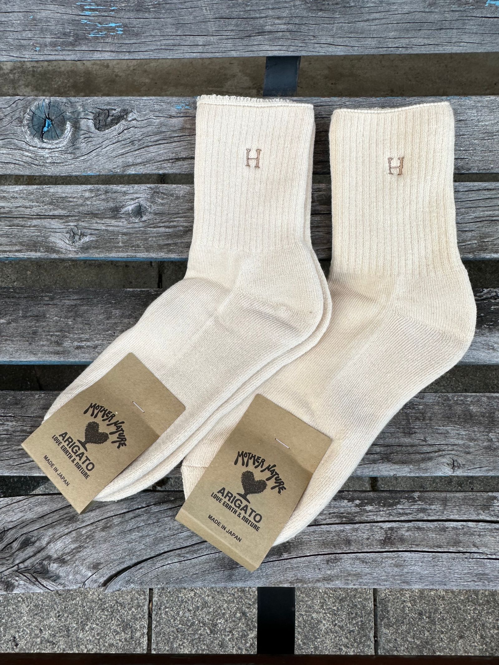 Hエンブロイダリー パイルショート ソックス / H刺繍 / 靴下 / NATURAL / ナチュラル