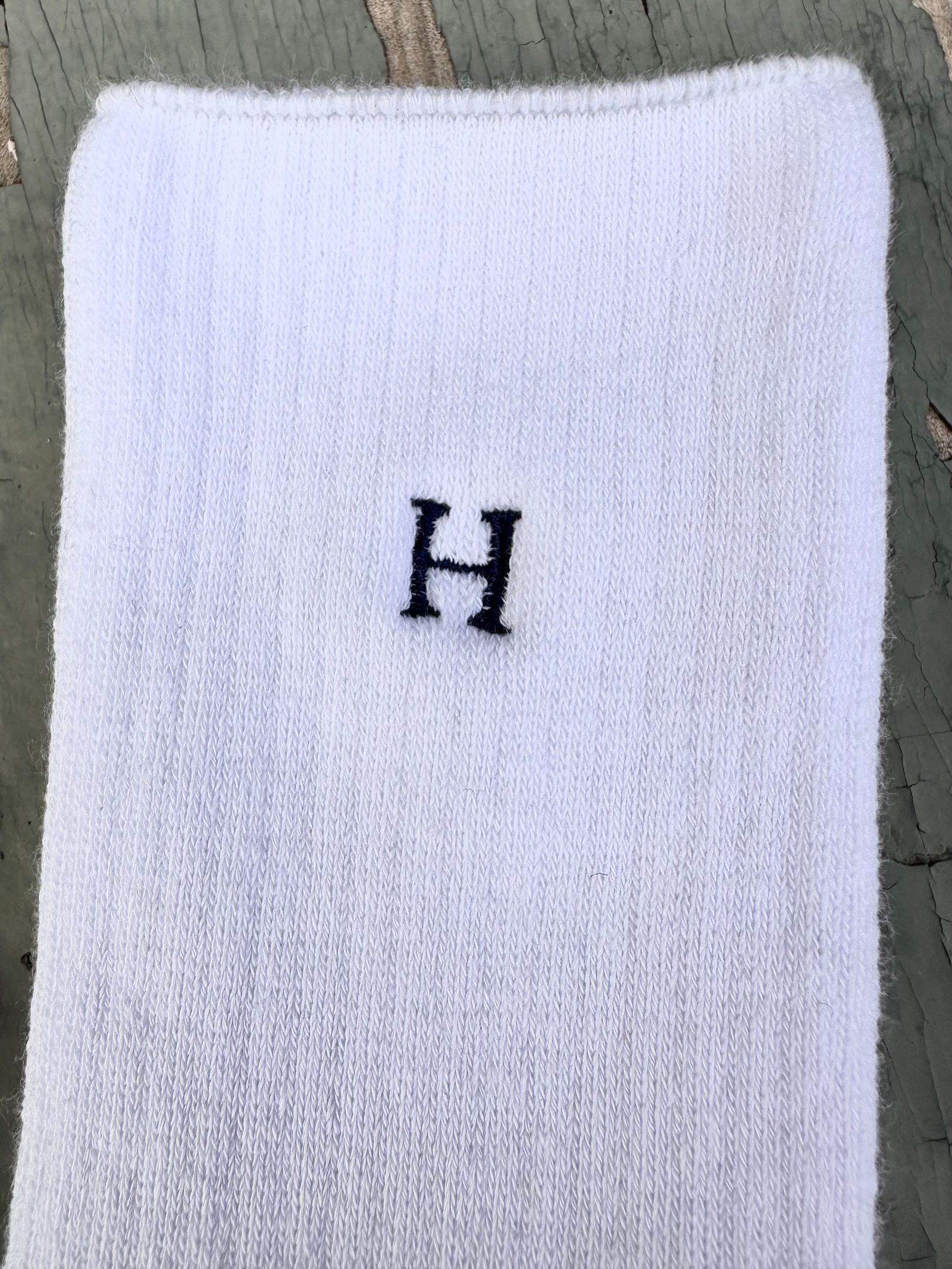 Hエンブロイダリー パイルソックス / H刺繍 / 靴下 / WHITE / ホワイト