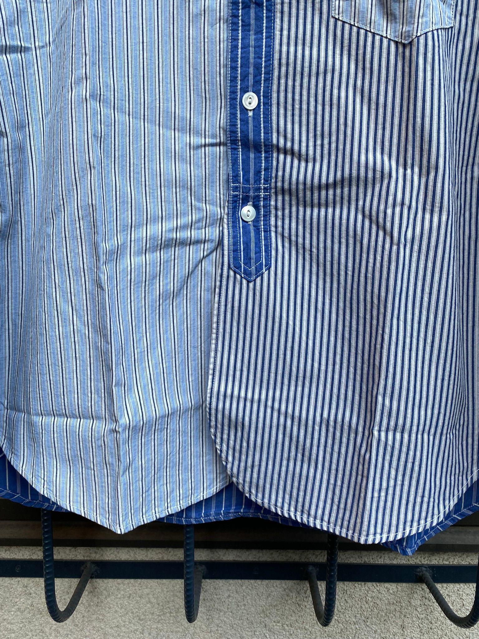 F3476 / CRAZY STRIPE BAND COLLAR SHIRT / クレイジーストライプ バンドカラーシャツ / BULE