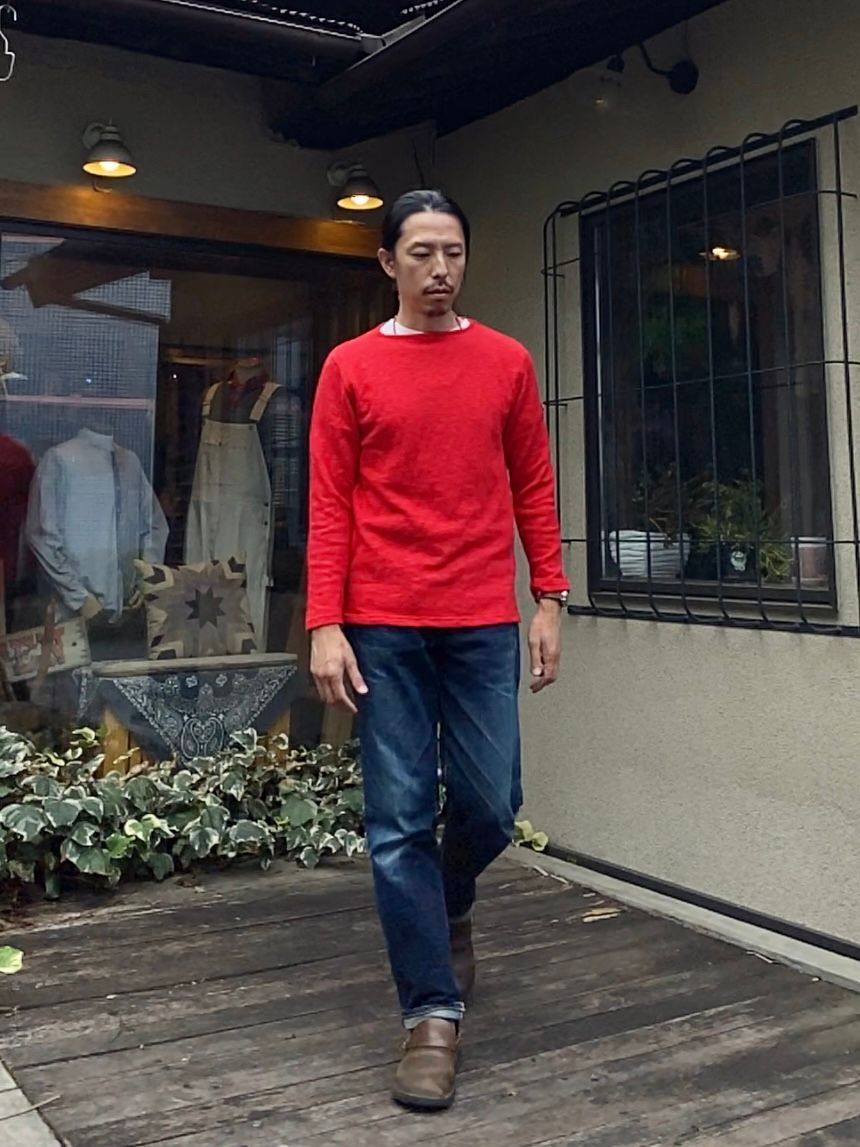 te002 TIEASY ORIGINAL BOATNECK SHIRT  / オリジナルボートネックシャツ / OLD RED