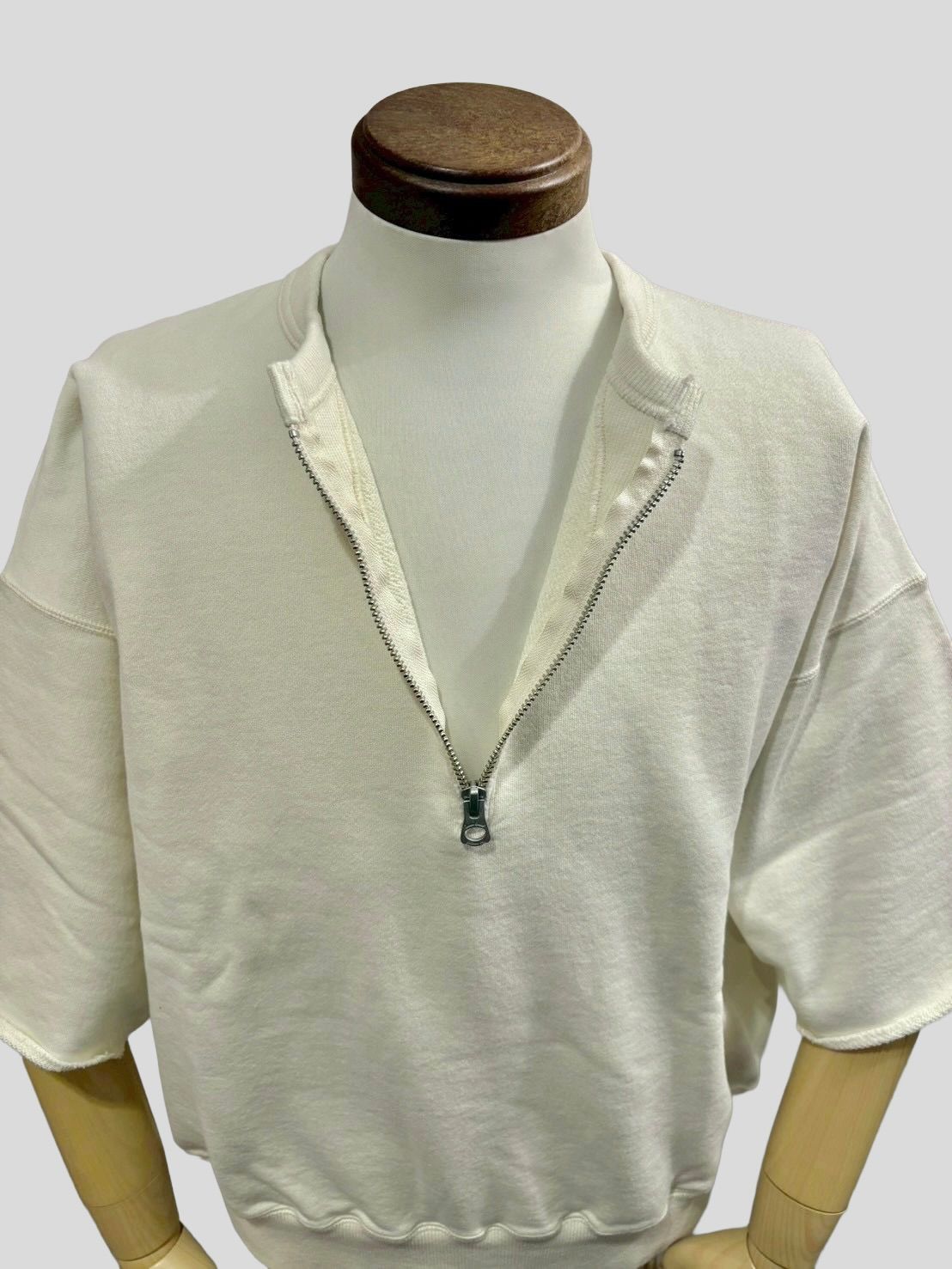 LW Half Zip Chop Sleeve / ハーフジップ 半袖スウェット / ホワイト / ユニゾンスペシャル