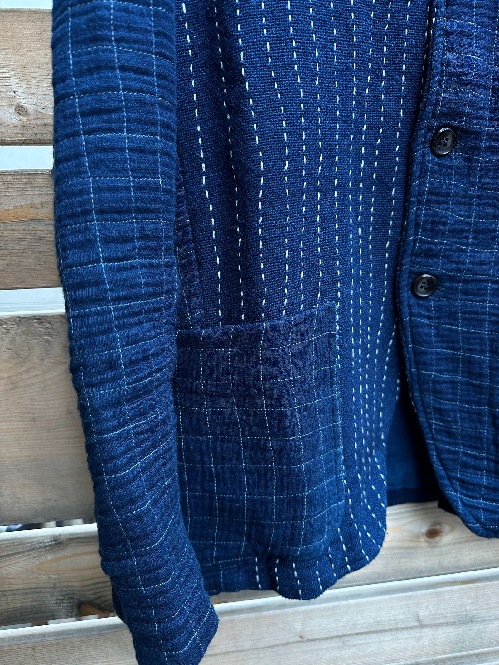 【LUCKY “福”SALE】INDIGO Wガーゼステッチワーク 3ピースセット(ジャケット×ベスト×パンツ)Mサイズ