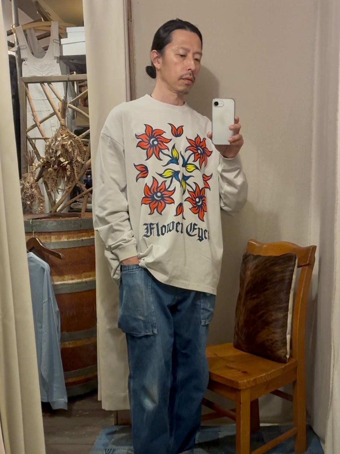 FLOWER EYES L/S TEE / ロングスリーブTシャツ / ナチュラル / ナスングワム