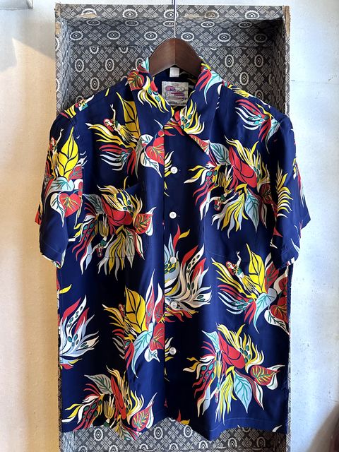 Champion Kahanamoku アロハシャツ 花柄 ネイビー SUNSURF DUKE KAHANAMOKU デュークカハナモク 長袖レーヨンアロハ MONSTERA モンステラ・ネイビー DK26795