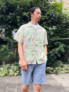 ALOHA SHIRT / SURF BOARDS / コットンリネン / 半袖オープンシャツ / サーフボード柄 / アロハシャツ / ハワイアン / SS38109 / グリーン(145)