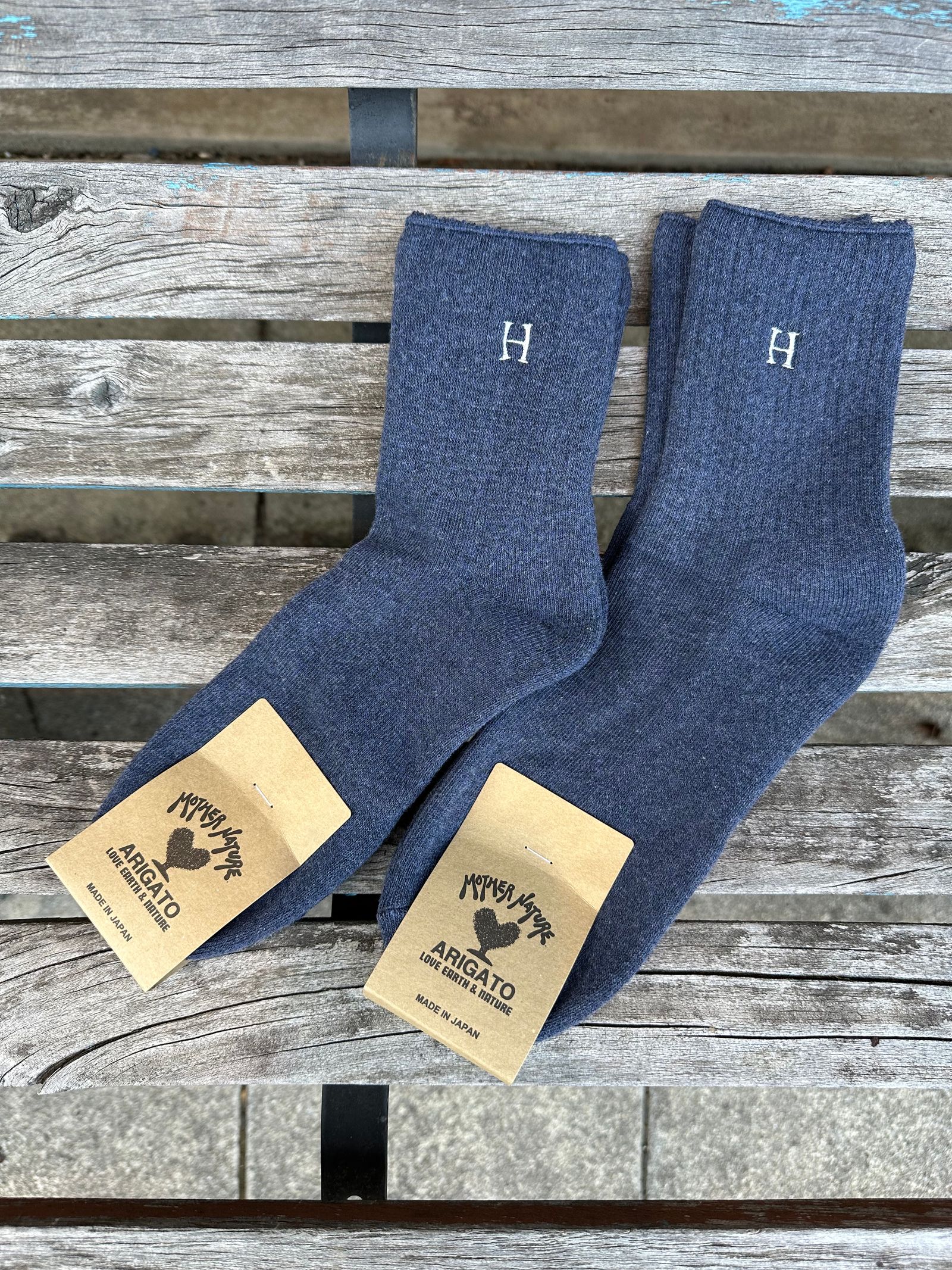 Hエンブロイダリー パイルショート ソックス / H刺繍 / 靴下 / NAVY / ネイビー