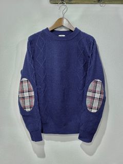 NARO / エルボーパッチケーブルクルーセーター / ネイビー